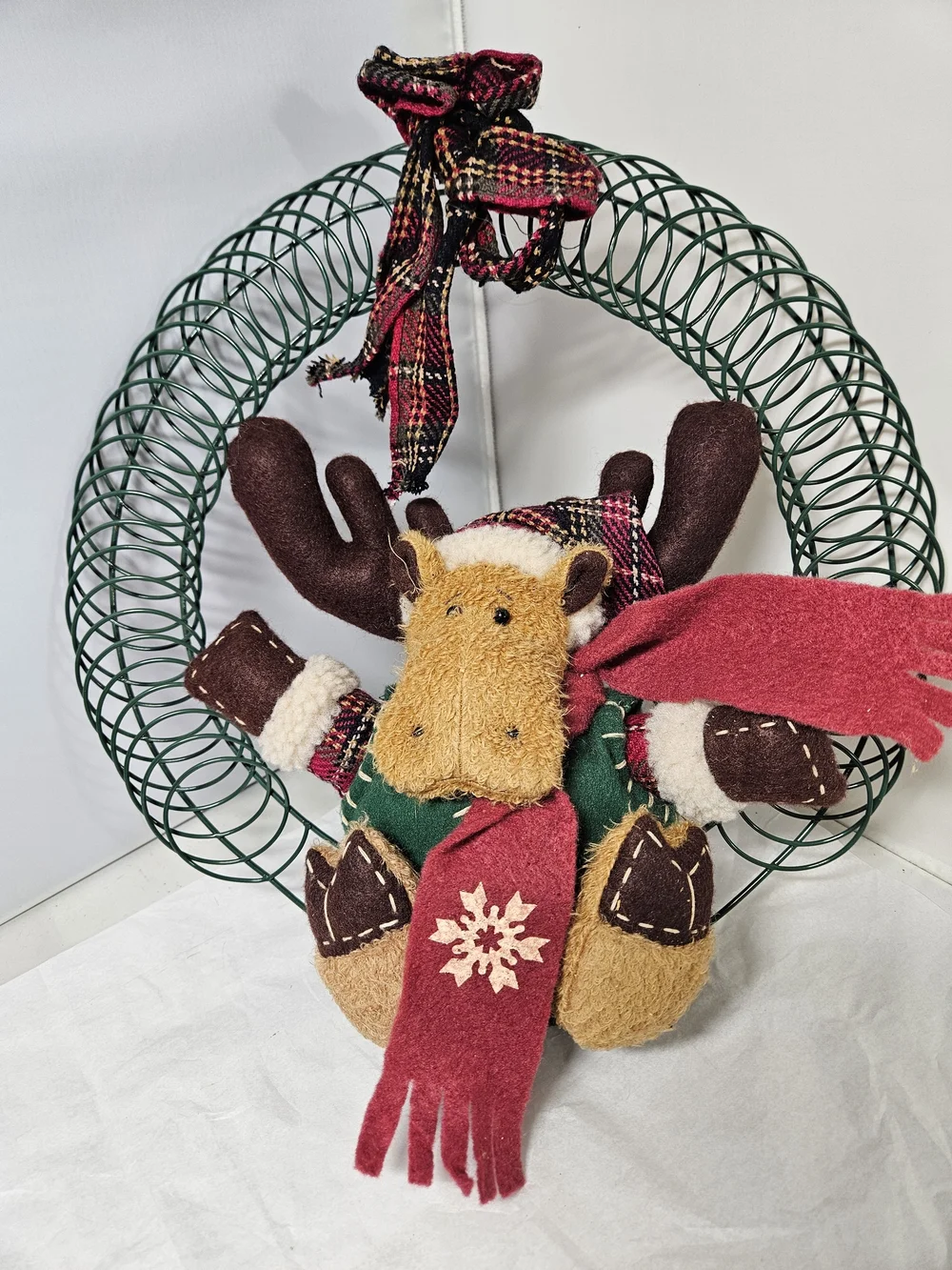 Festive Plush Reindeer Moose Design Christmas Holiday  Door Wreath
